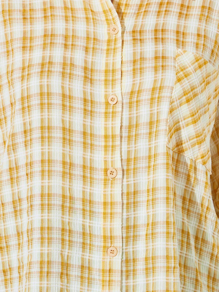 Yellow Checked Pattern Casual Shirt