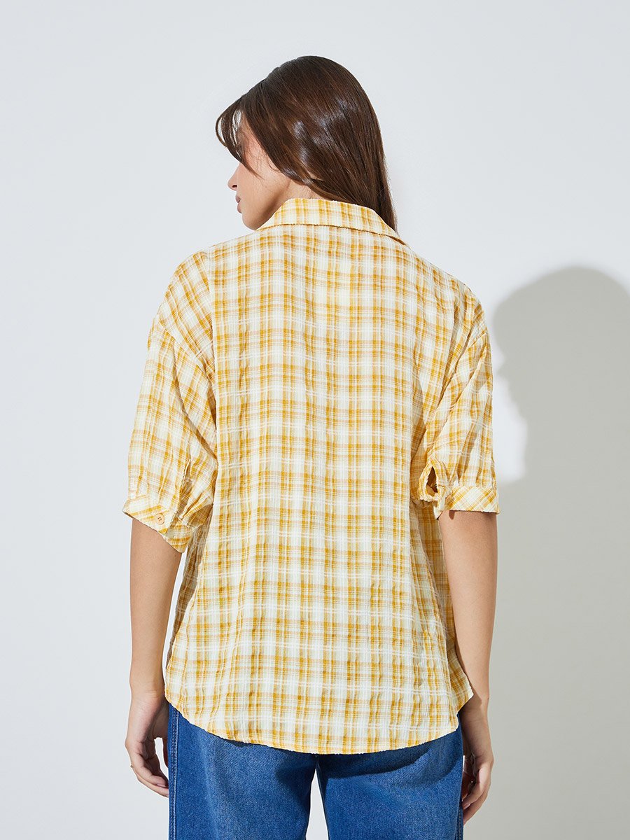 Yellow Checked Pattern Casual Shirt