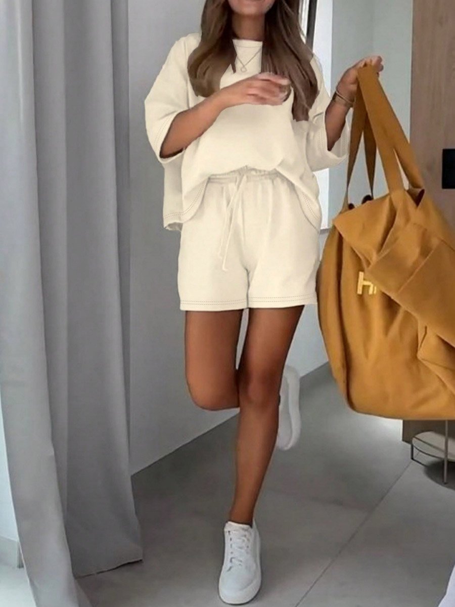 Beige Plain T-Shirt and Shorts Co-ord Set