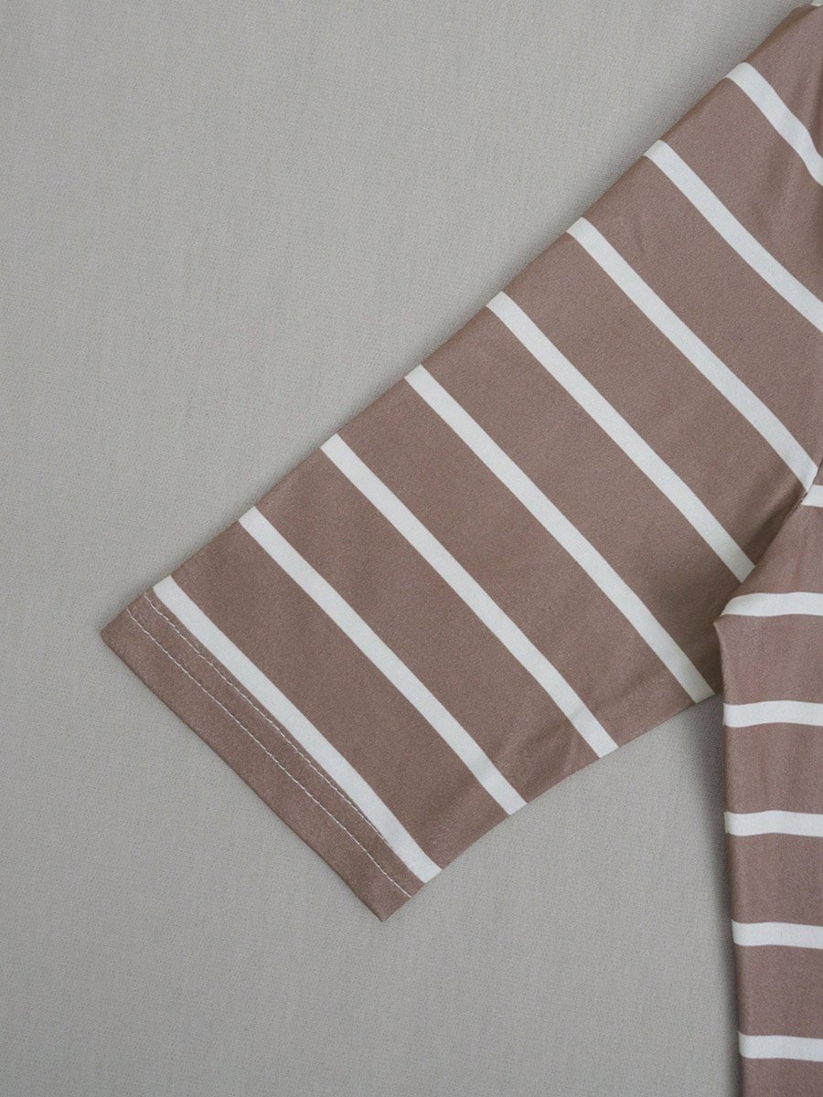 Striped T-Shirt Midi Dress with Short Sleeve and Round Neck