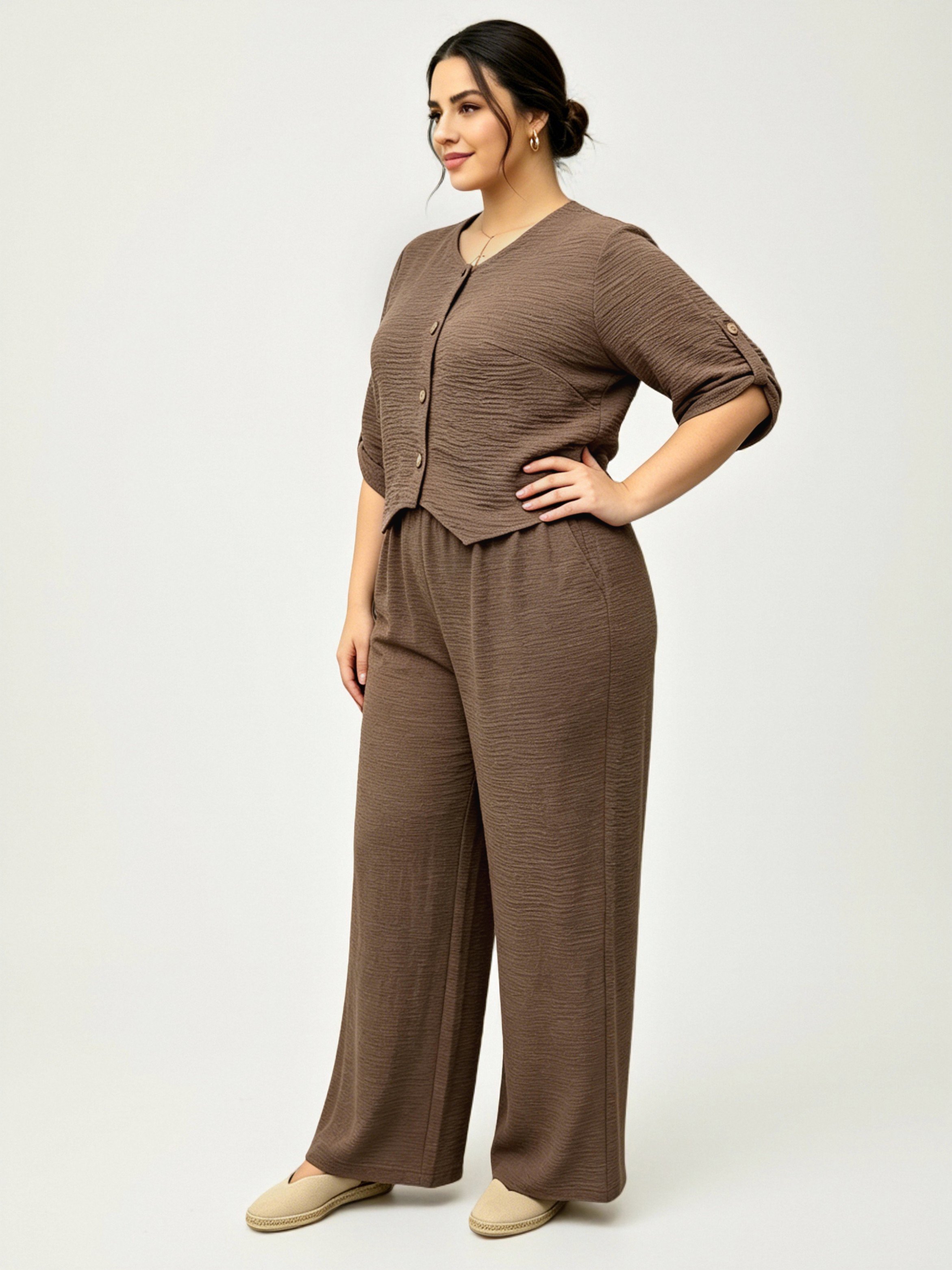 Plus Size 3/4 Sleeve Top and Pants Co-ord Set