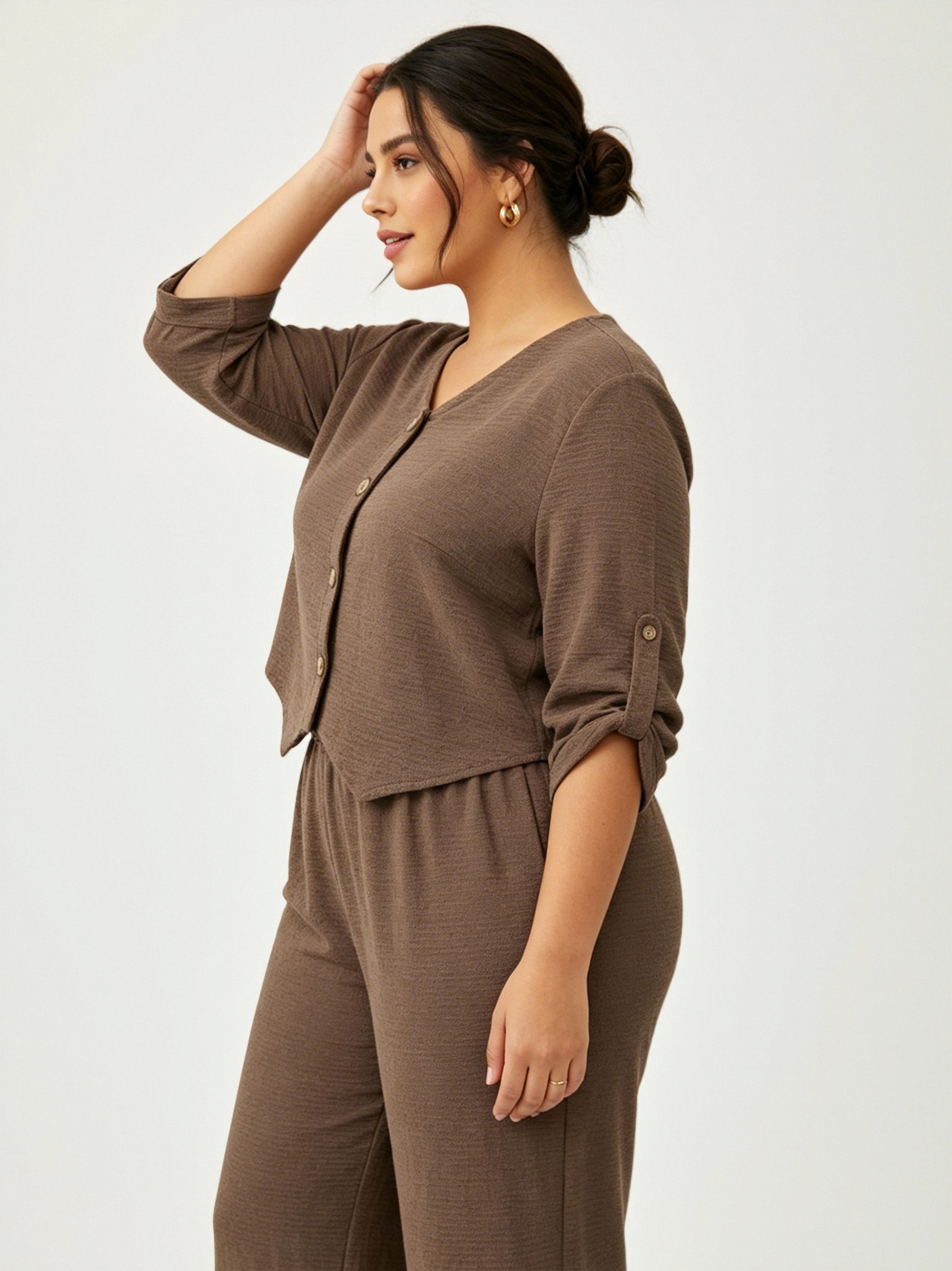 Plus Size 3/4 Sleeve Top and Pants Co-ord Set