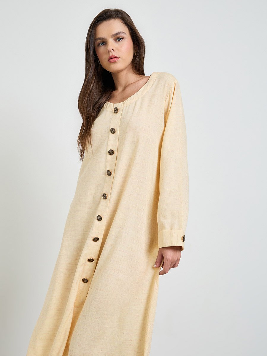 Yellow Solid Button Details Maxi Dress