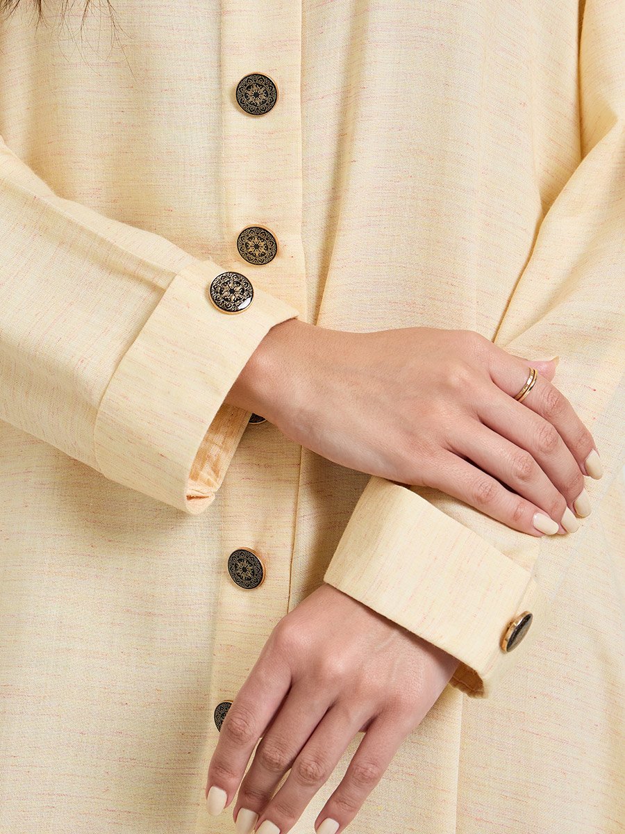 Yellow Solid Button Details Maxi Dress