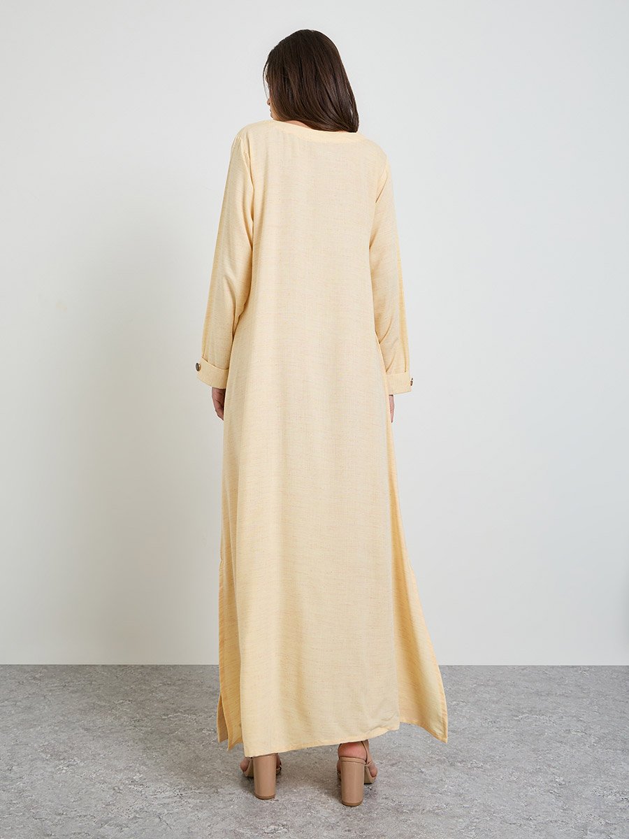 Yellow Solid Button Details Maxi Dress