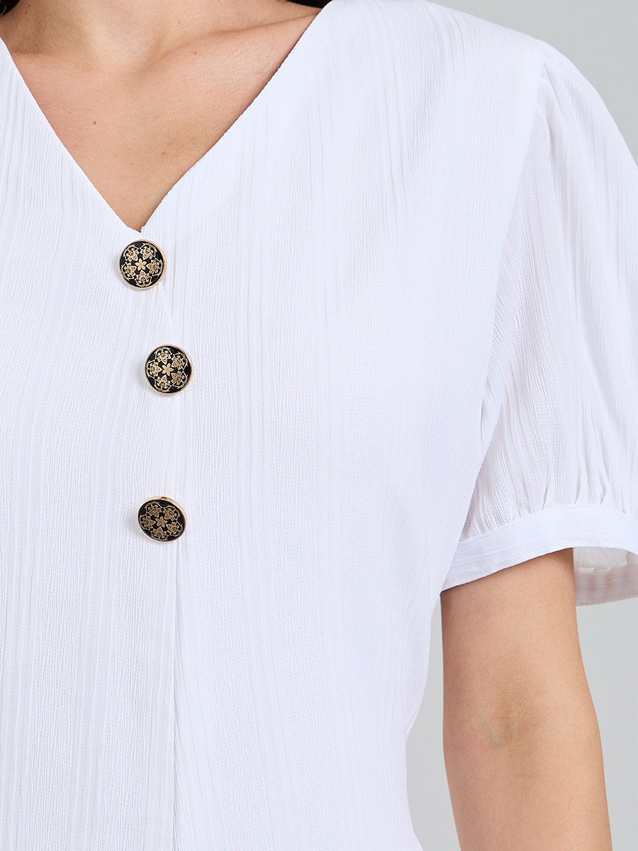 White Puff Sleeves A-Line Midi Dress