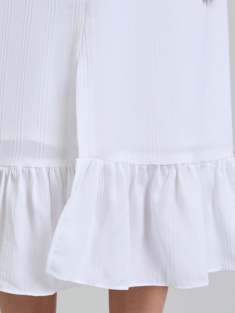 White Puff Sleeves A-Line Midi Dress