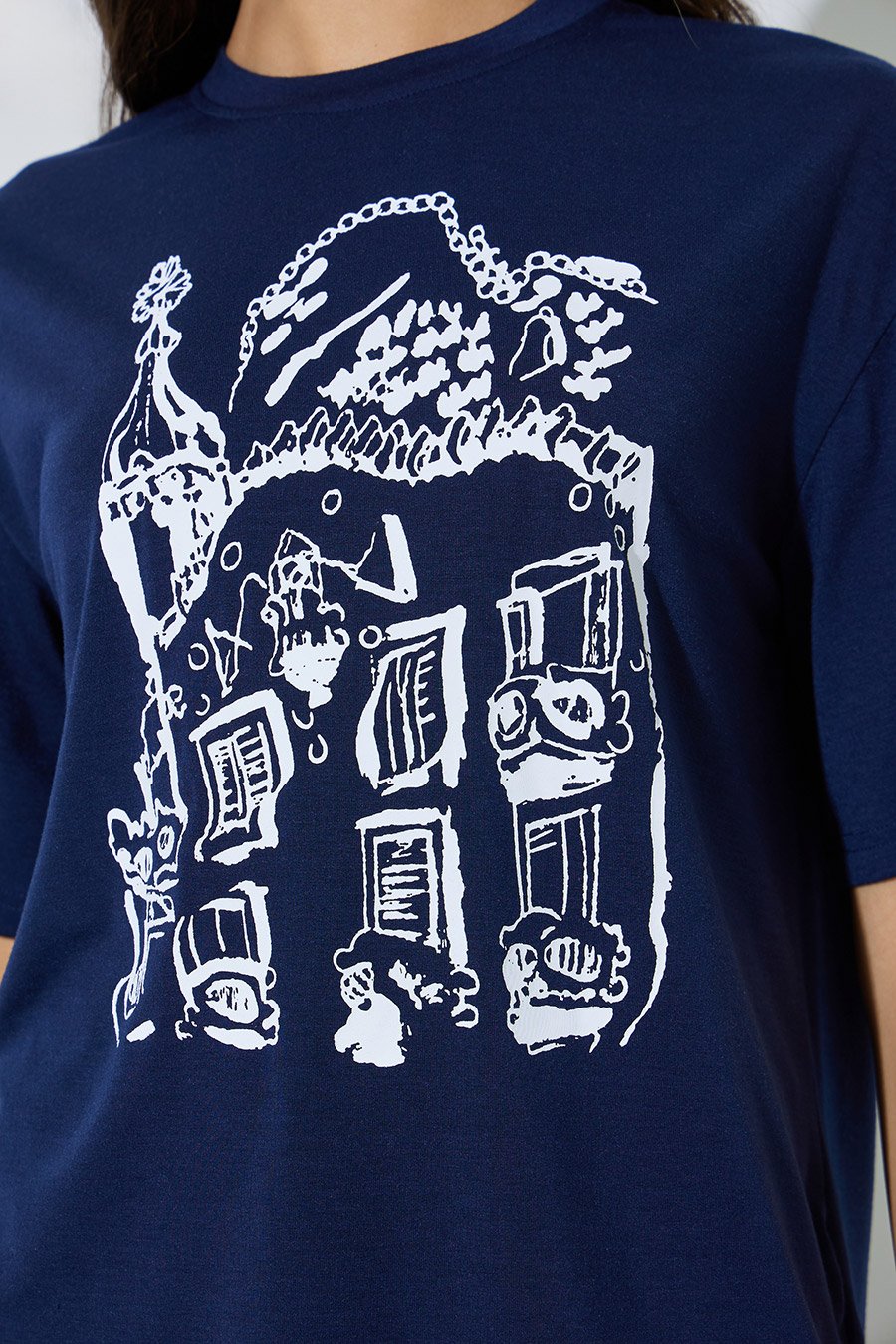 Navy Blue Relaxed Fit Graphic Print T-Shirt