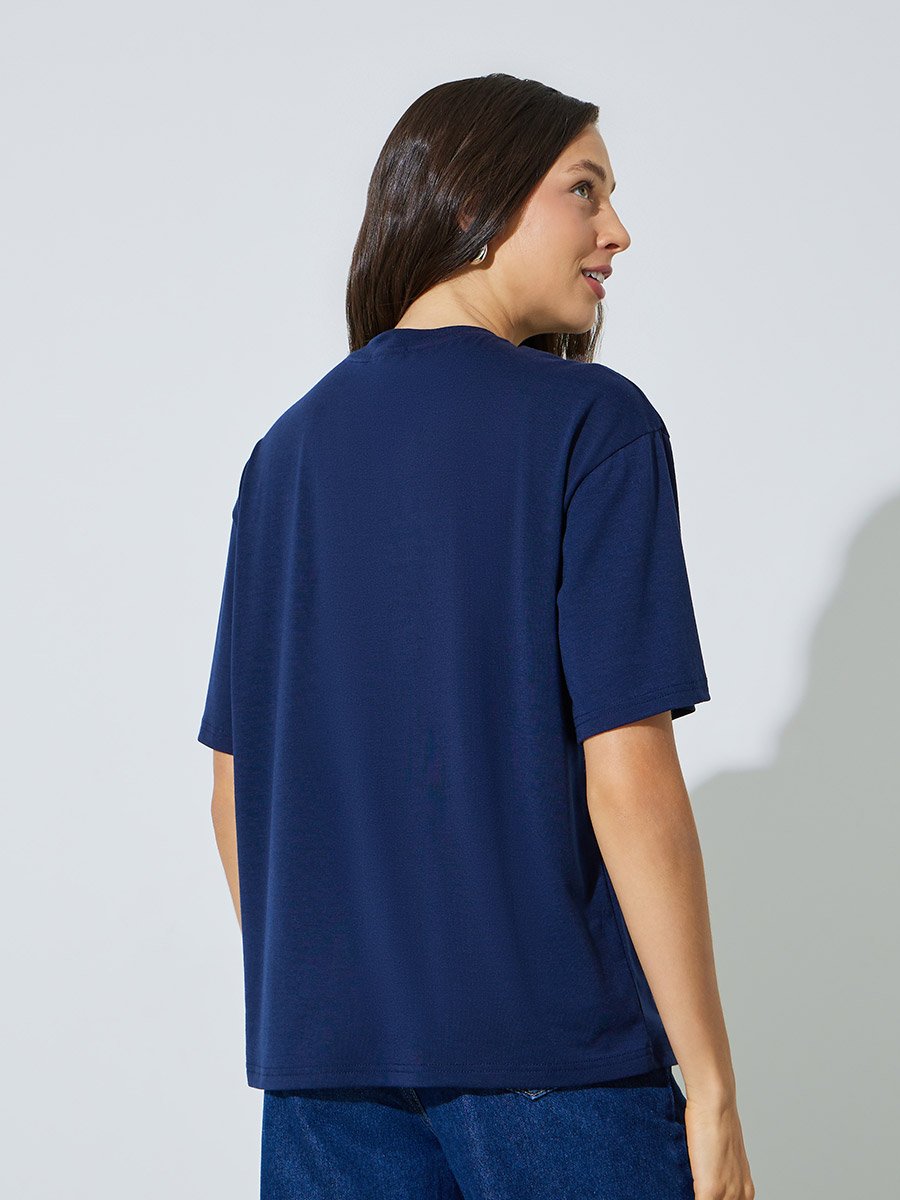 Navy Blue Relaxed Fit Graphic Print T-Shirt
