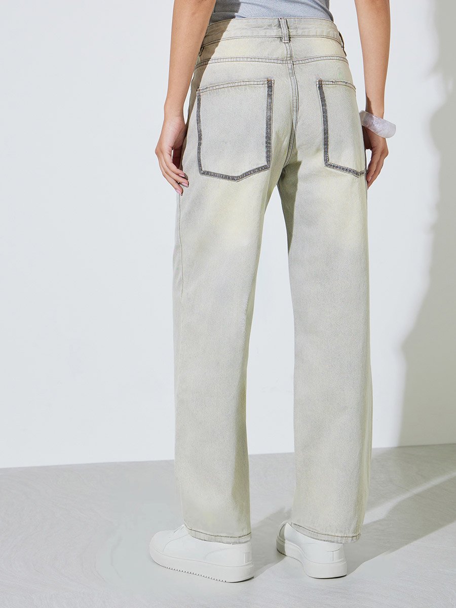 Acid Blue Mid Rise Wide Leg Jeans