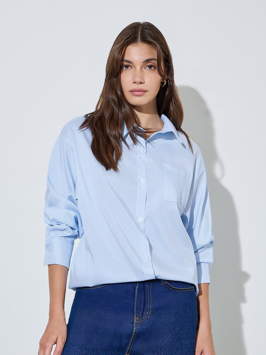 Blue Striped Oversized Casual Shirt