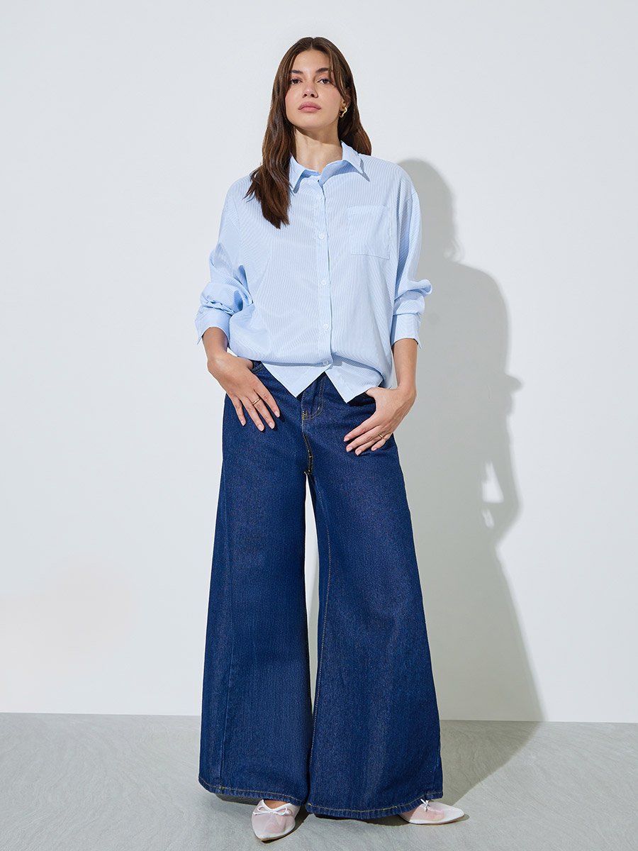Blue Striped Oversized Casual Shirt