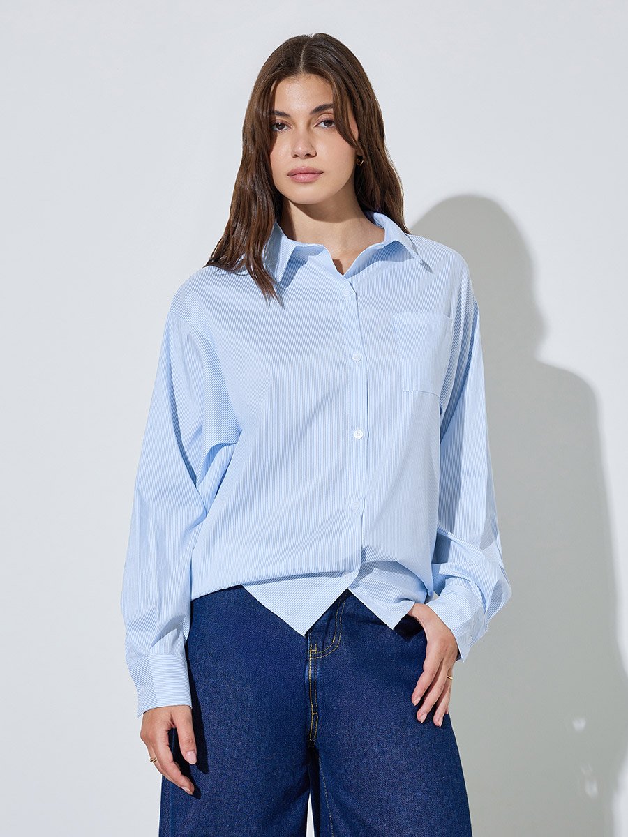 Blue Striped Oversized Casual Shirt