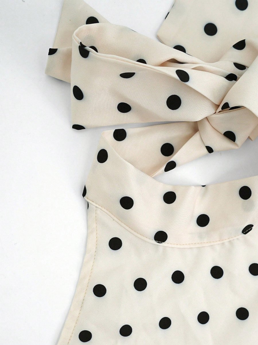 Beige Polka Dot Sleeveless Halter Maxi Dress