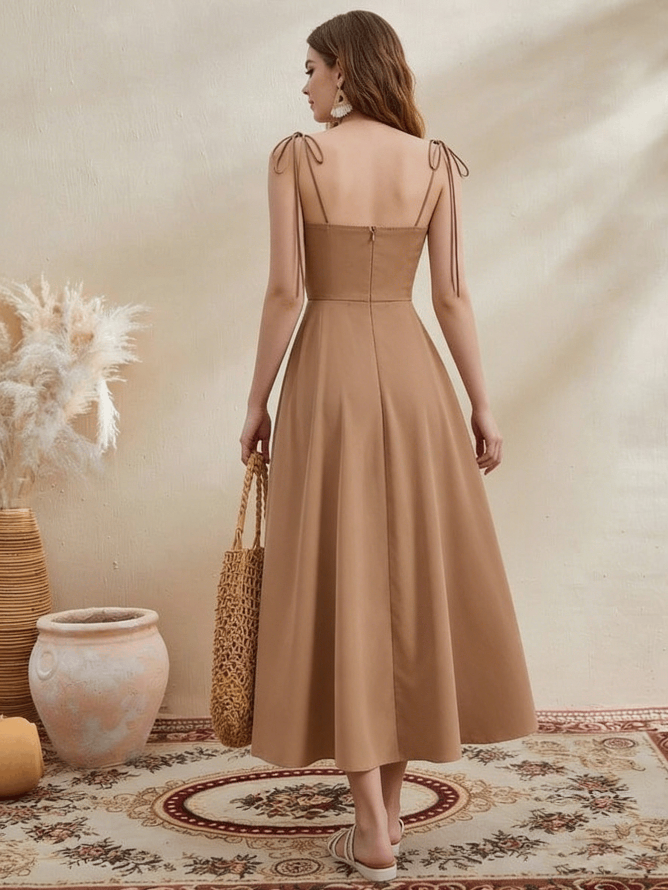 Gold Sleeveless Plain Midi Dress