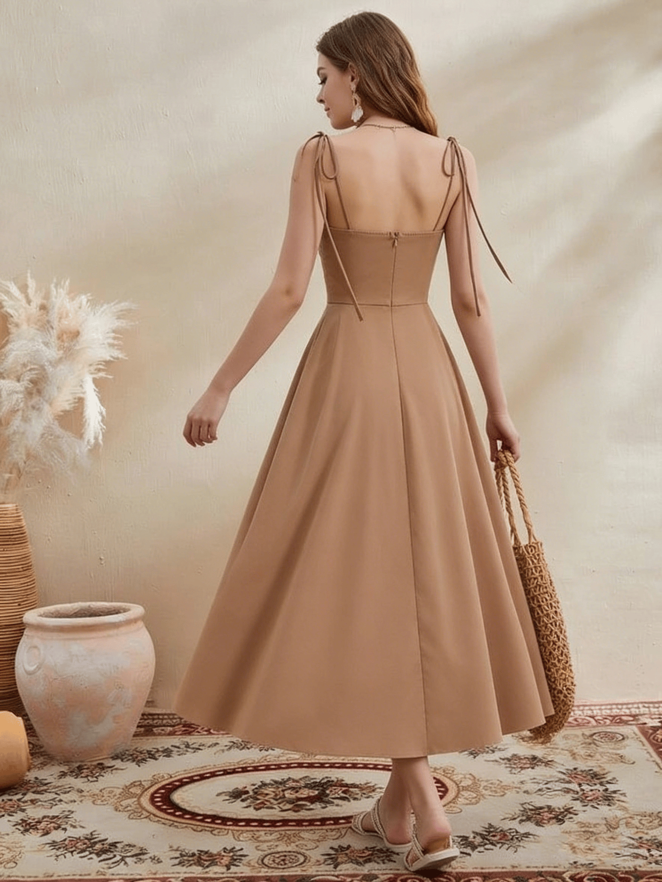 Gold Sleeveless Plain Midi Dress