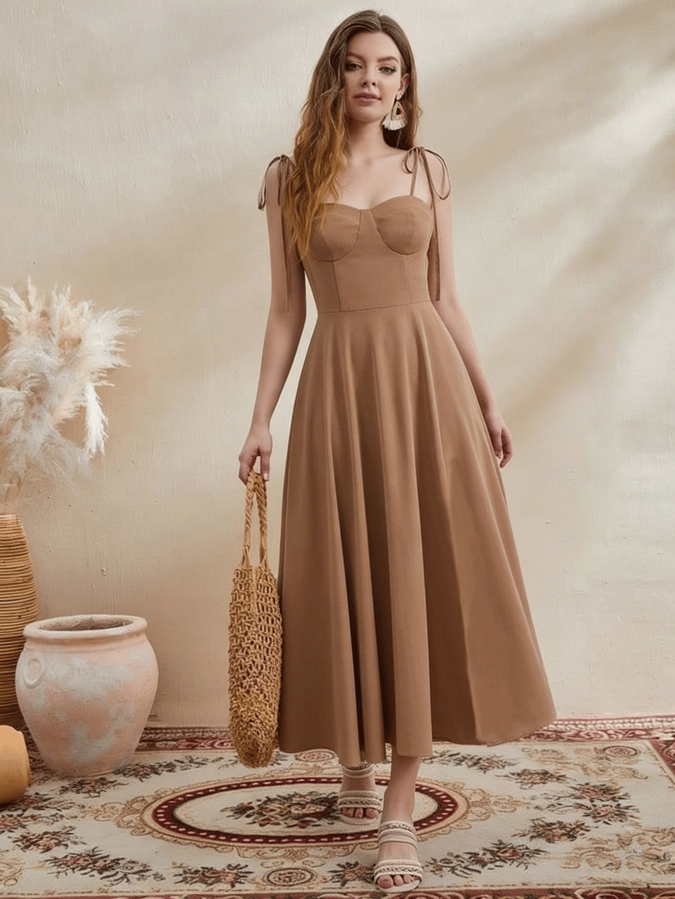 Gold Sleeveless Plain Midi Dress