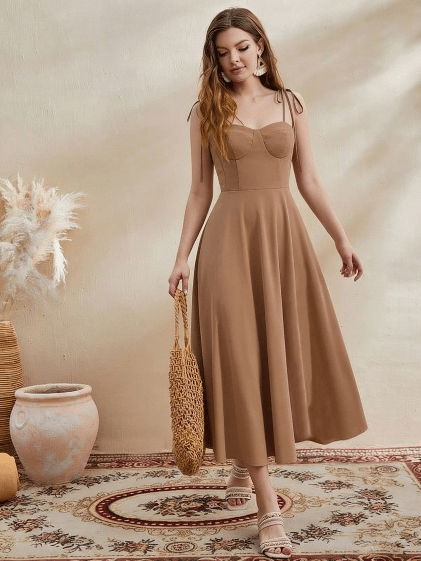 Gold Sleeveless Plain Midi Dress