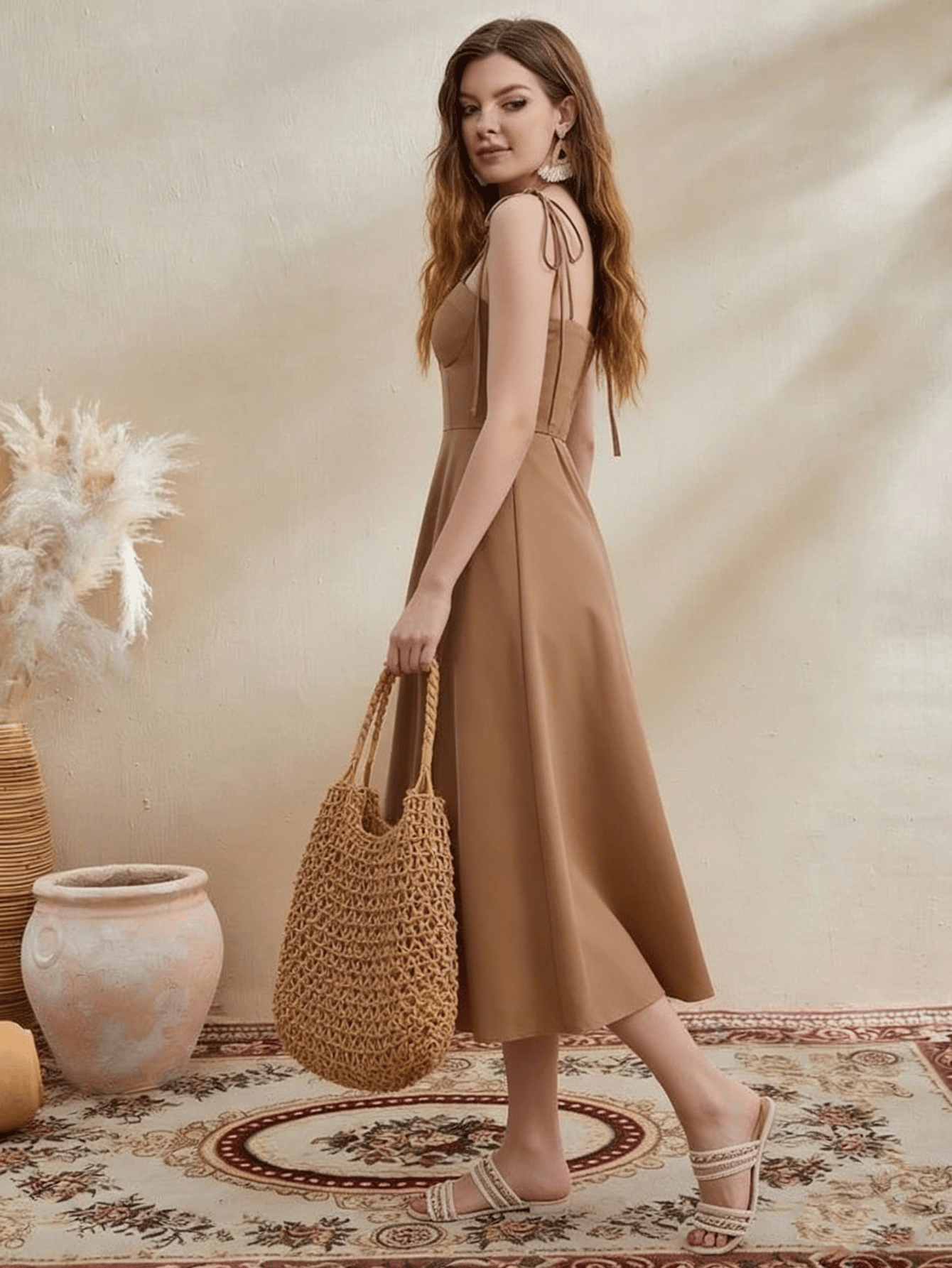 Gold Sleeveless Plain Midi Dress
