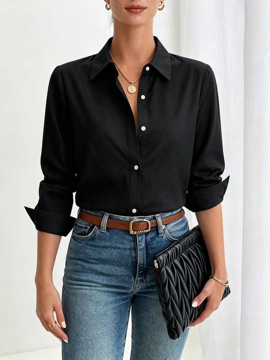 100% Cotton Black Textured Long Sleeve Shirt