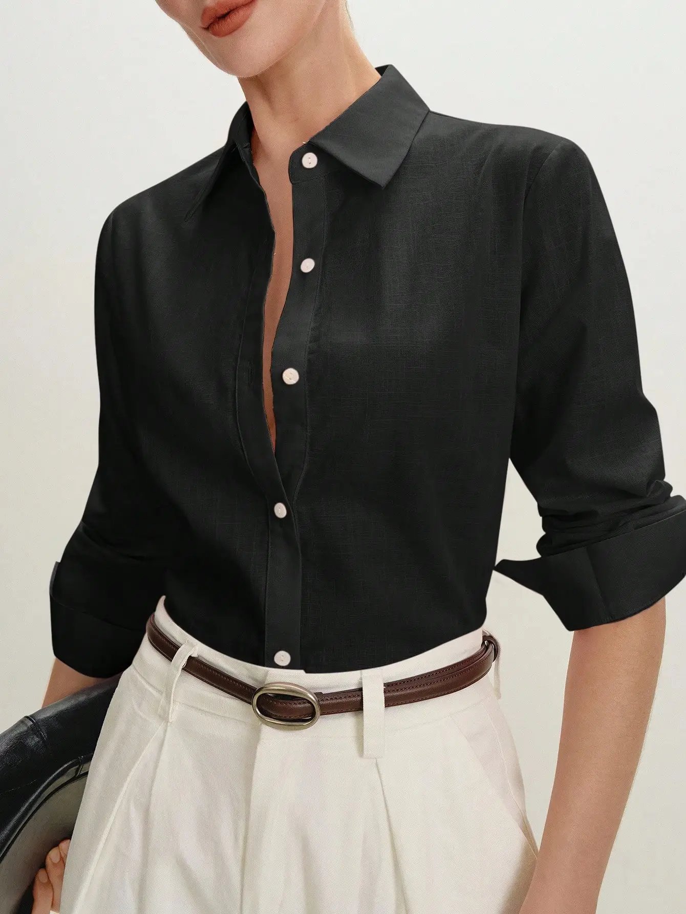 100% Cotton Black Textured Long Sleeve Shirt