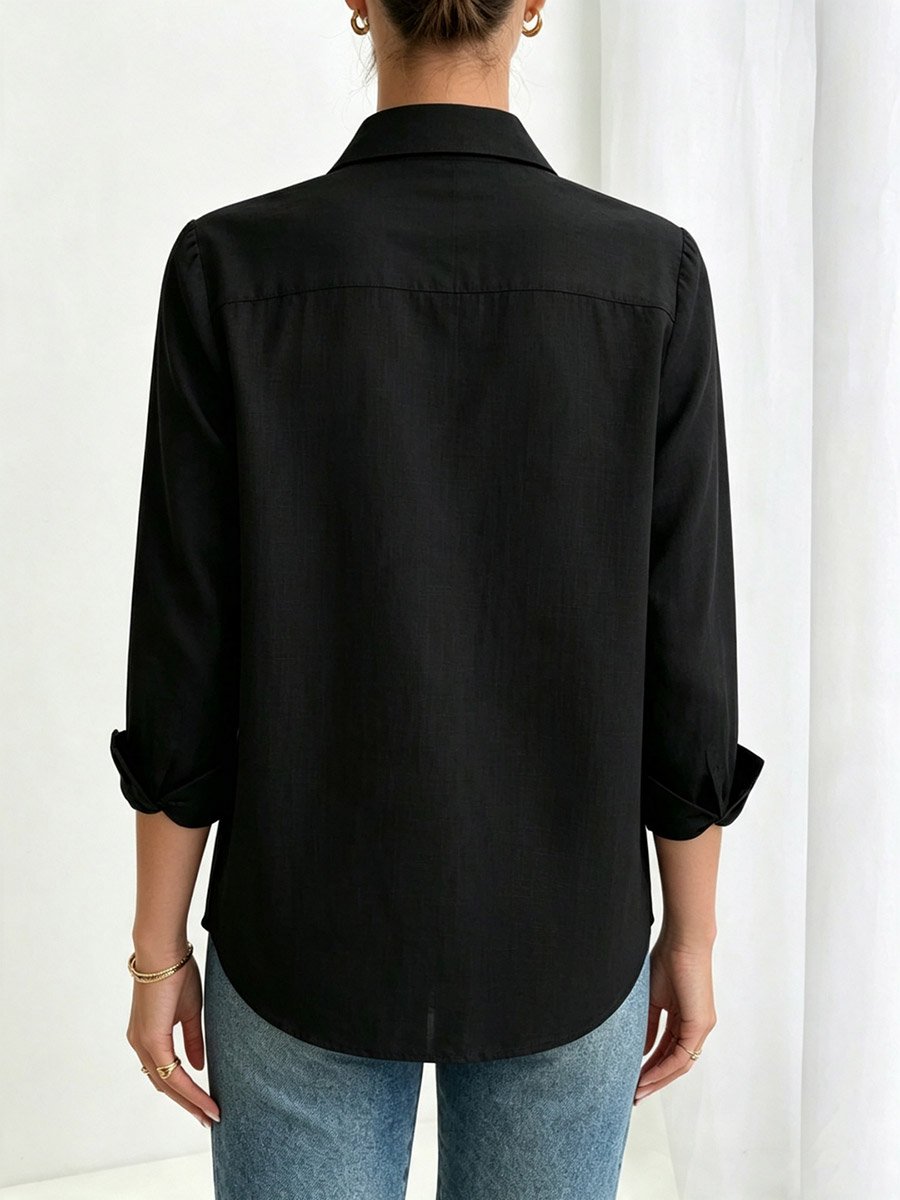 100% Cotton Black Textured Long Sleeve Shirt