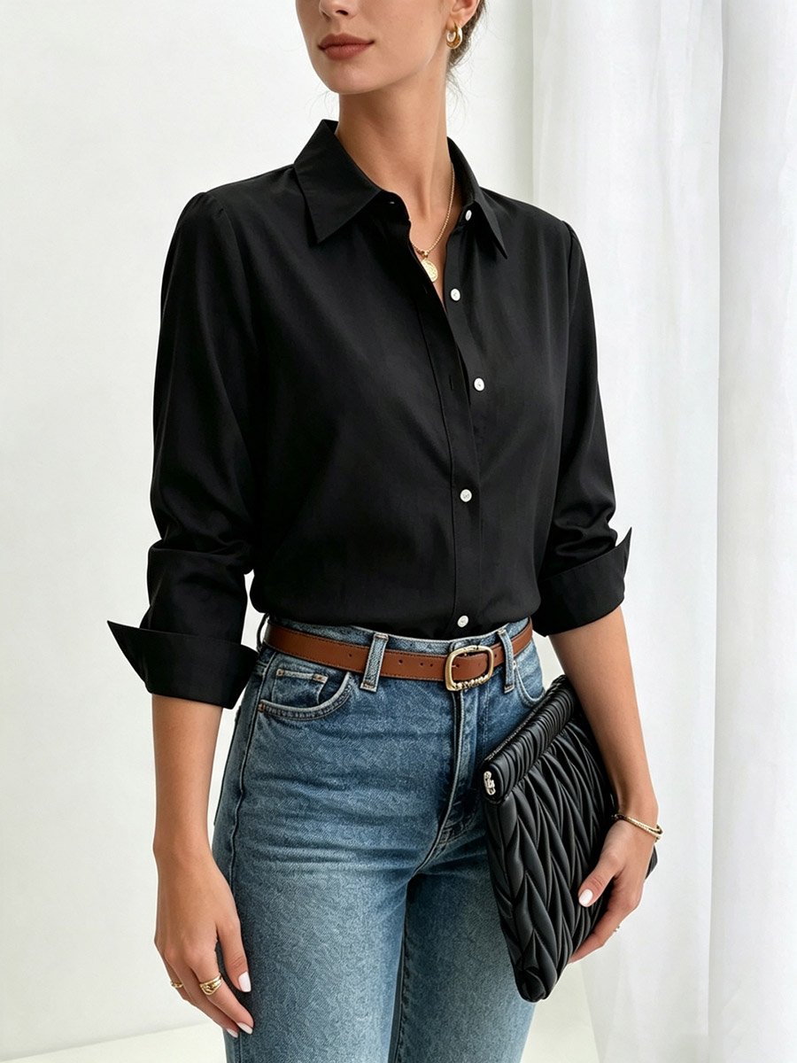 100% Cotton Black Textured Long Sleeve Shirt