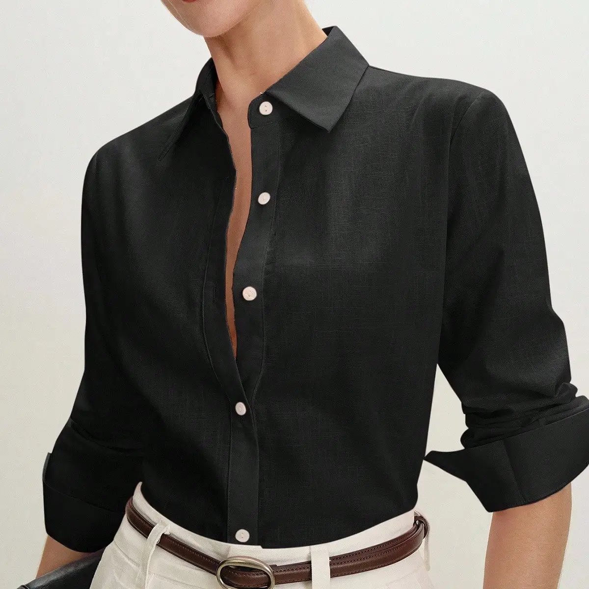 100% Cotton Black Textured Long Sleeve Shirt