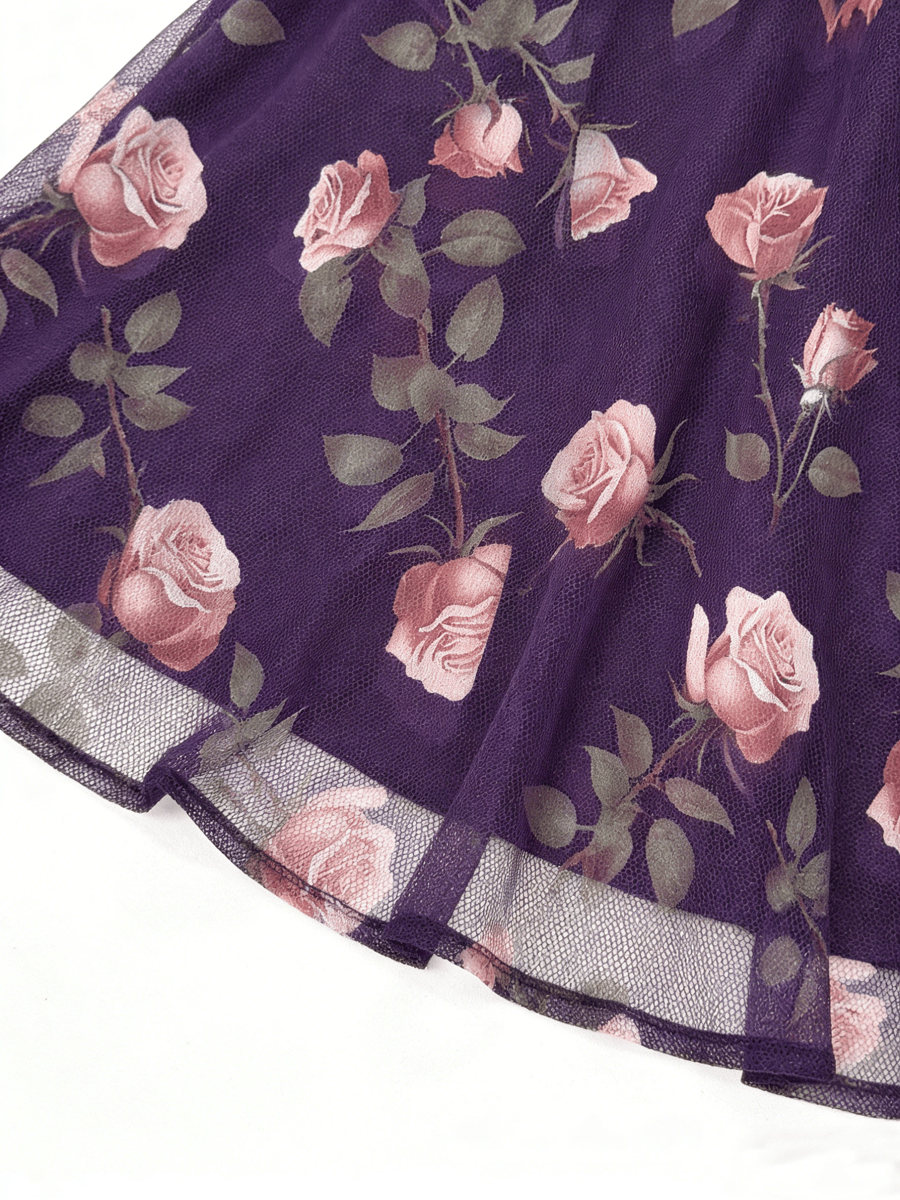 Purple Rose Print V Neck A-Line Maxi Dress