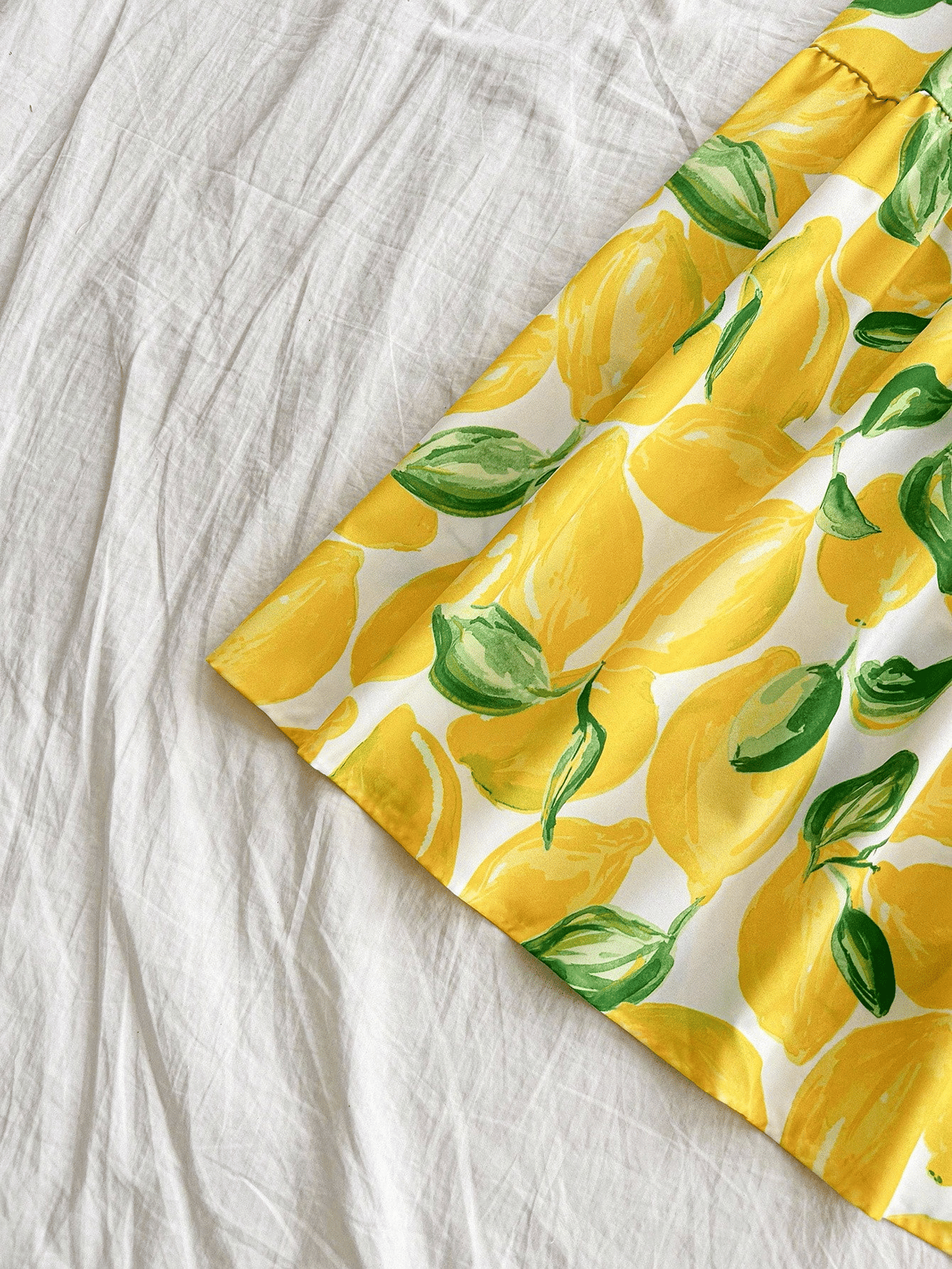 Lemon Print High Waist Tiered A Line Midi Skirt