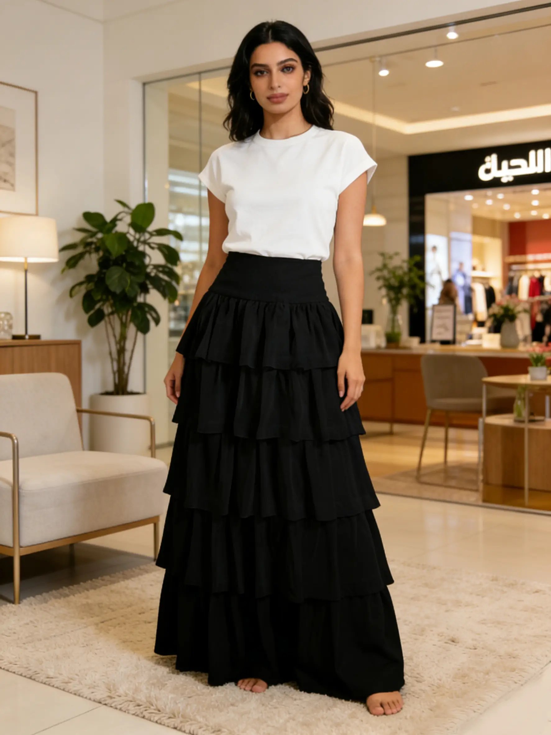 Black Tiered Ruffled Maxi Skirt