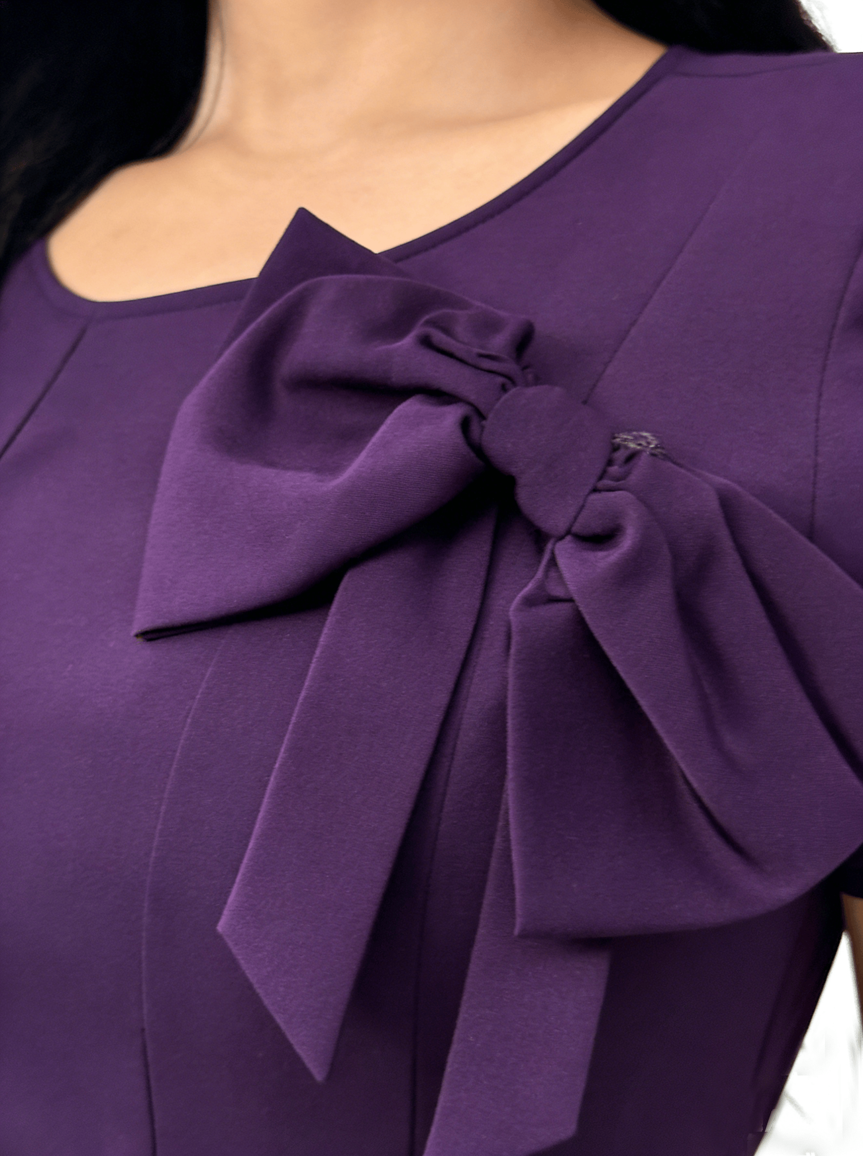 Purple A-Line Midi Dress with Bow Detail