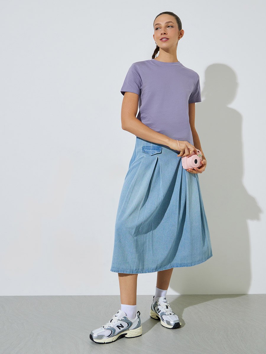 Lilac Plain Cotton Regular Fit T-Shirt