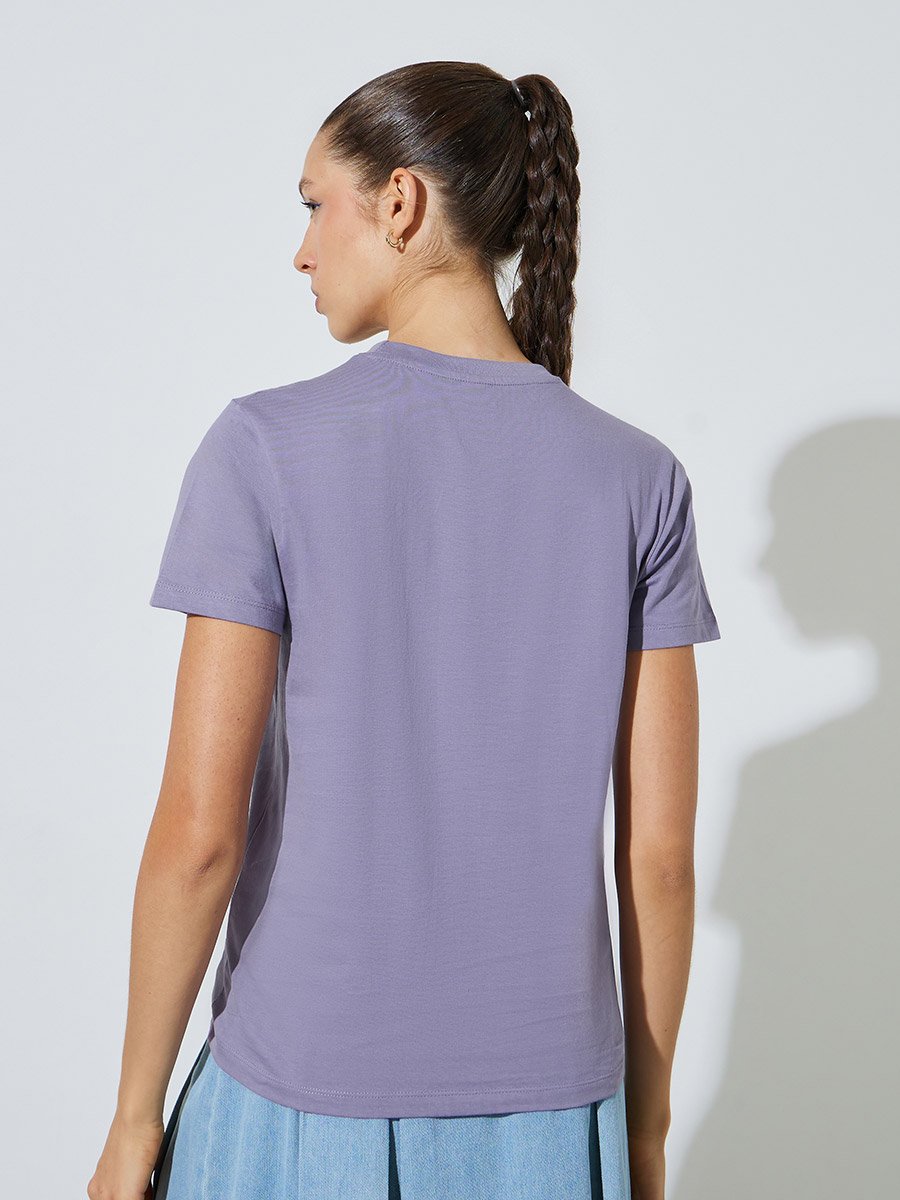 Lilac Plain Cotton Regular Fit T-Shirt