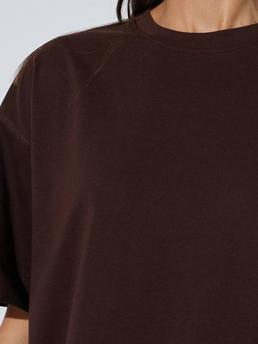 Brown Round Neck Cotton Oversized T-Shirt