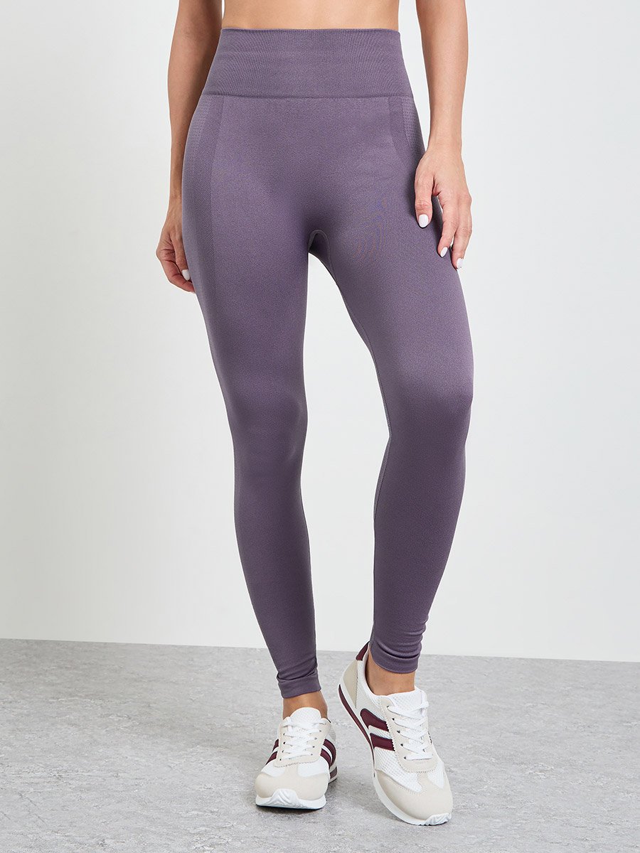 Purple Tonal Texture Broad Waistband Leggings