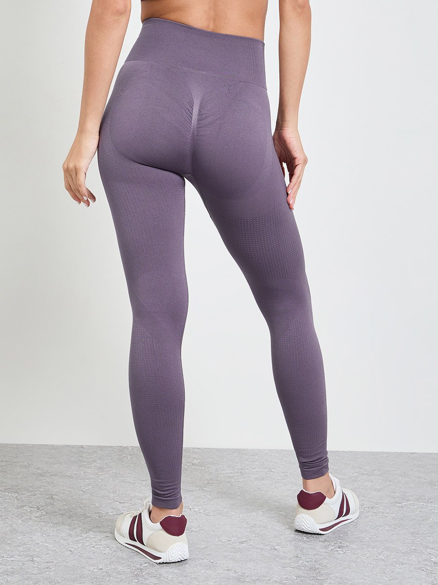 Purple Tonal Texture Broad Waistband Leggings