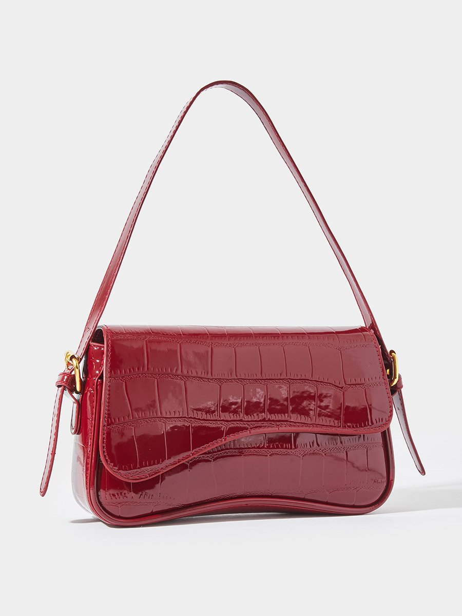Red Textured Flap Shoulder Bag
