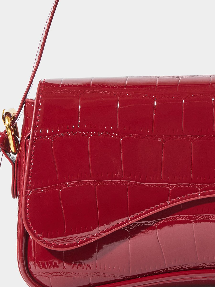 Red Textured Flap Shoulder Bag