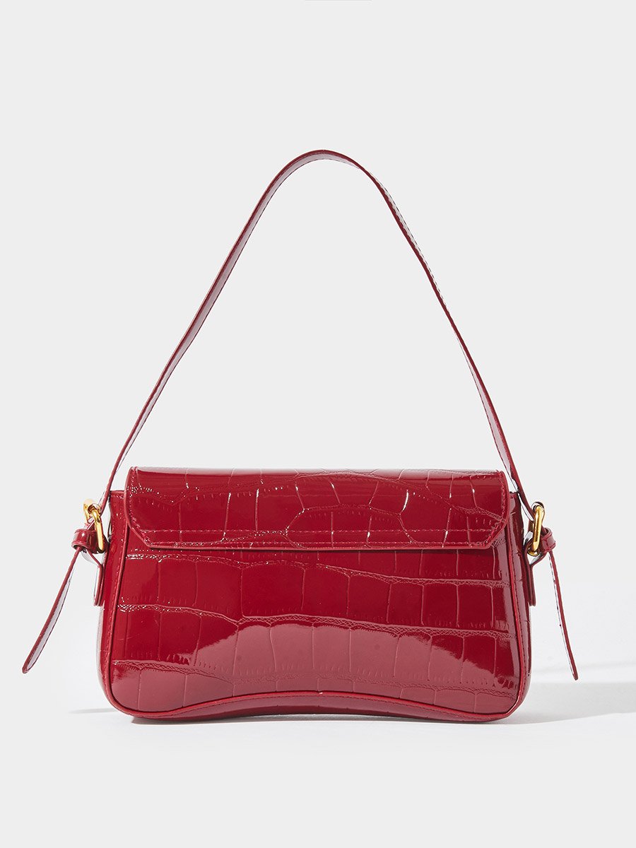 Red Textured Flap Shoulder Bag