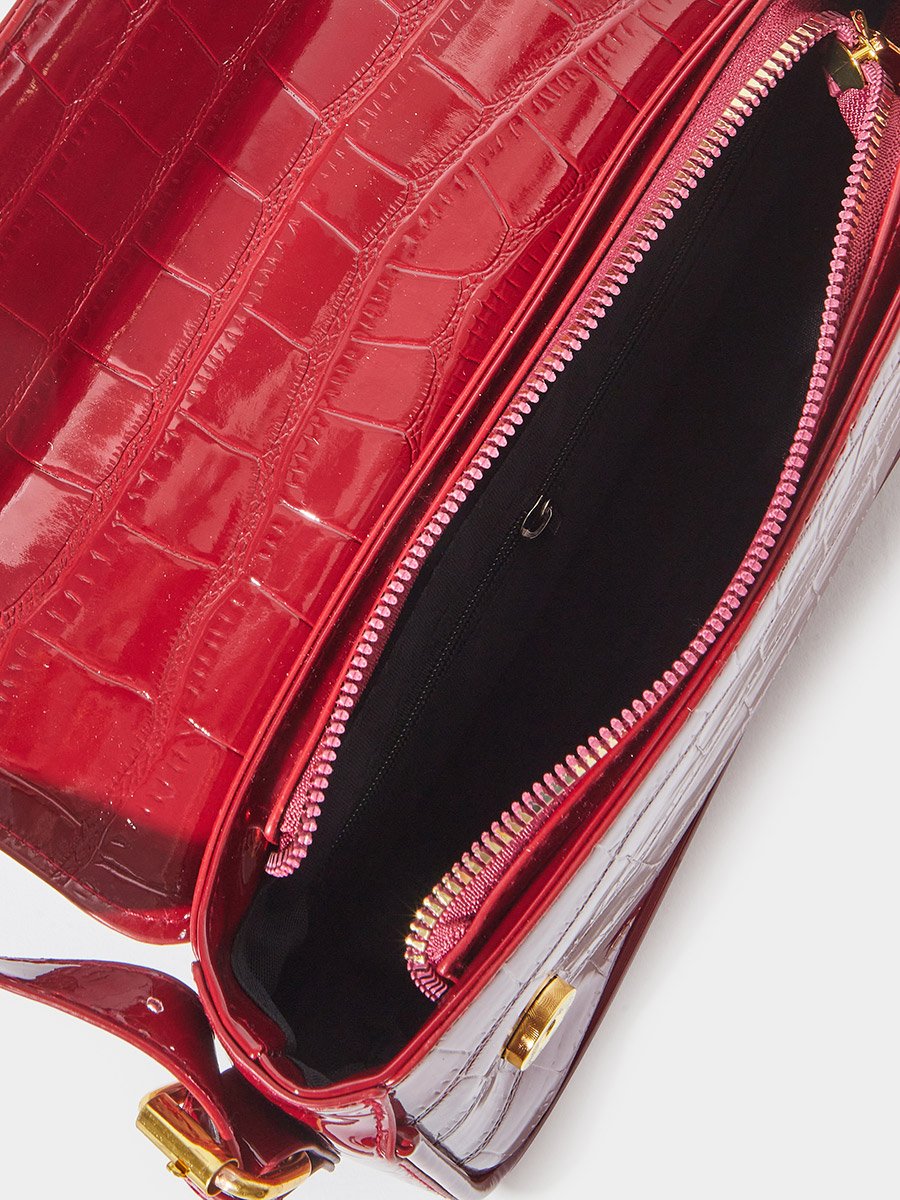 Red Textured Flap Shoulder Bag