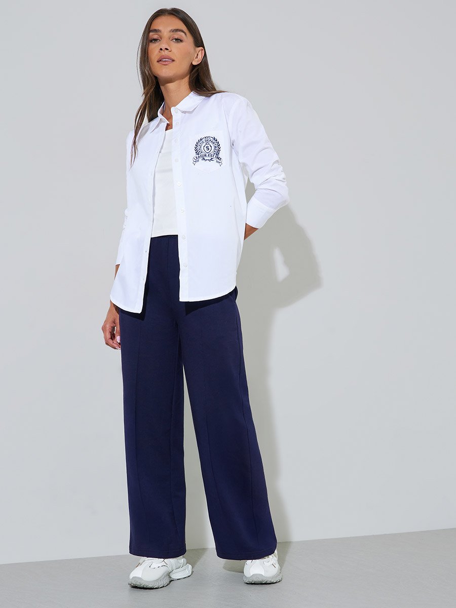 White Pocket Embroidered Relaxed Fit Shirt