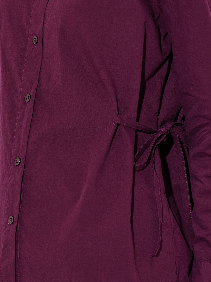 Burgundy Solid Tie-Up Waist Details Regular Fit Shirt