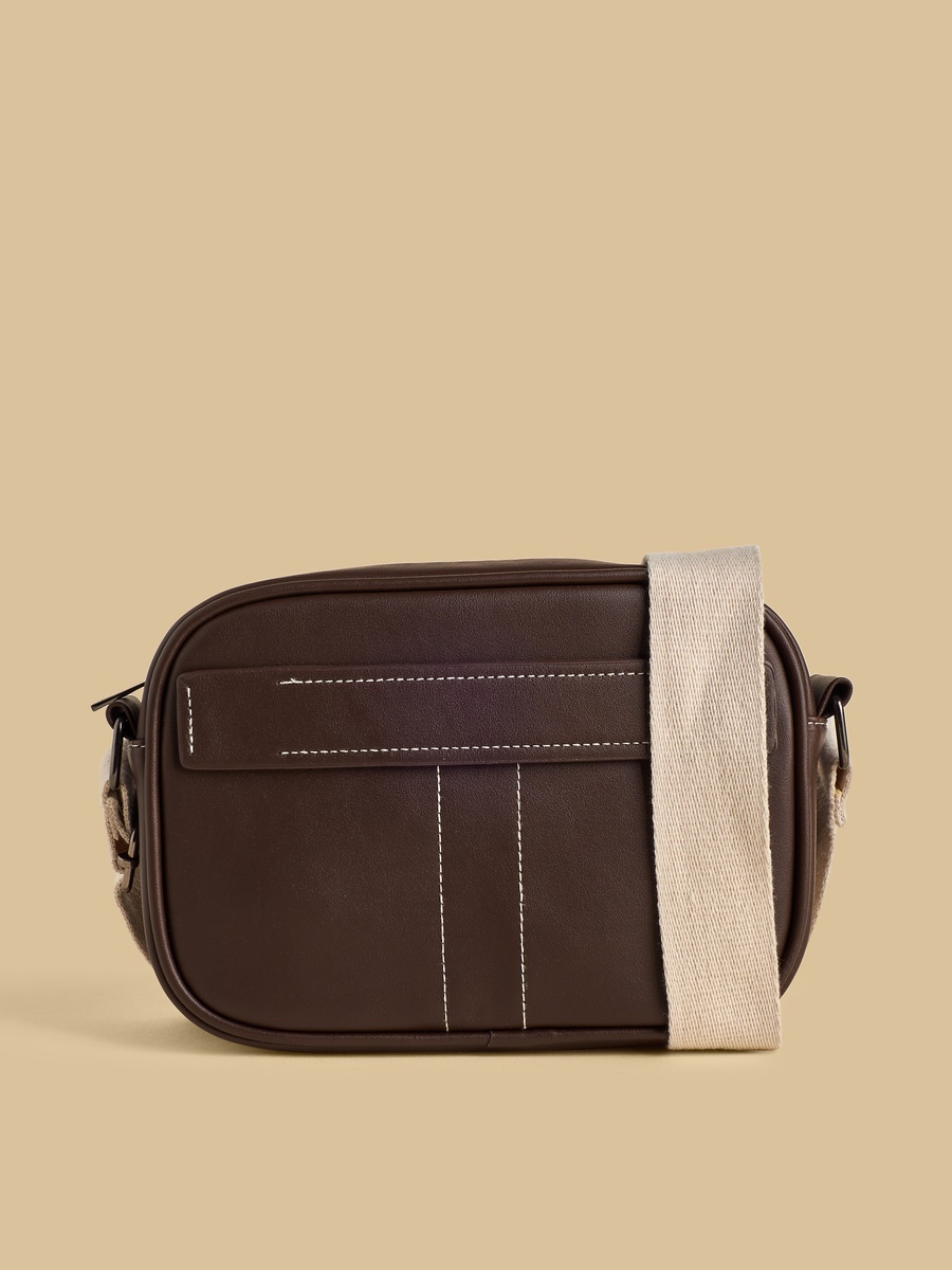 Contrast Stitch Crossbody Bag with Adjustable Strap