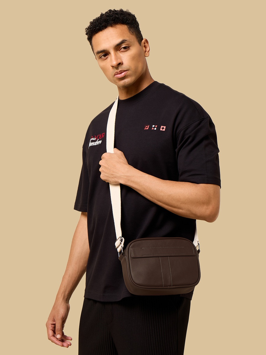 Contrast Stitch Crossbody Bag with Adjustable Strap