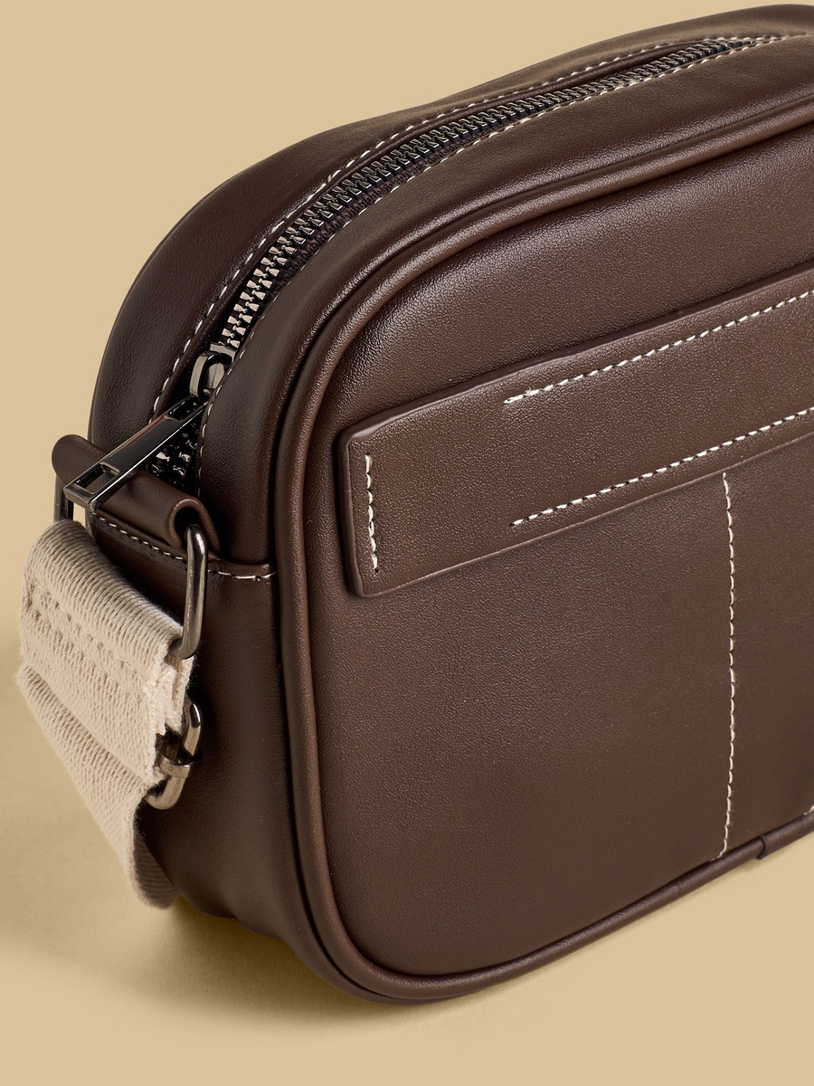 Contrast Stitch Crossbody Bag with Adjustable Strap