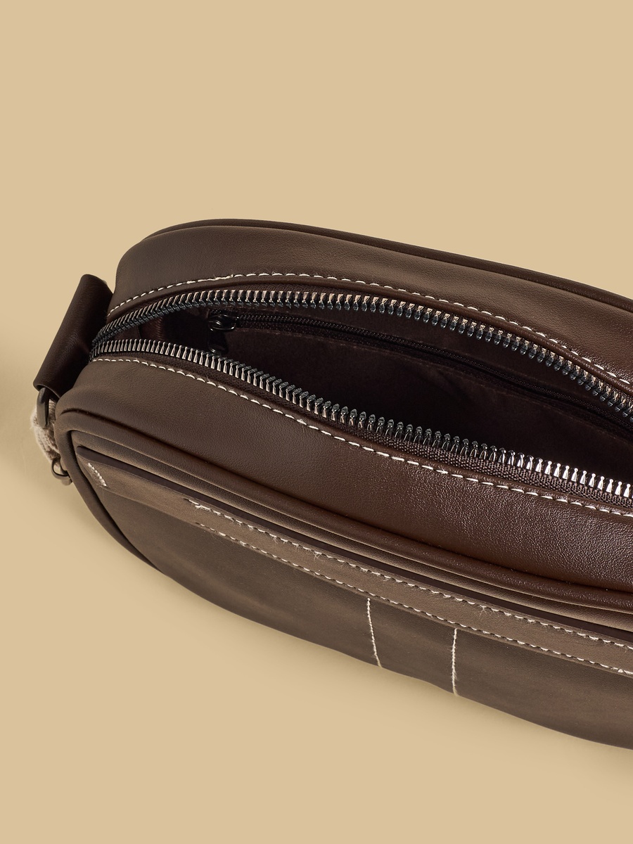 Contrast Stitch Crossbody Bag with Adjustable Strap