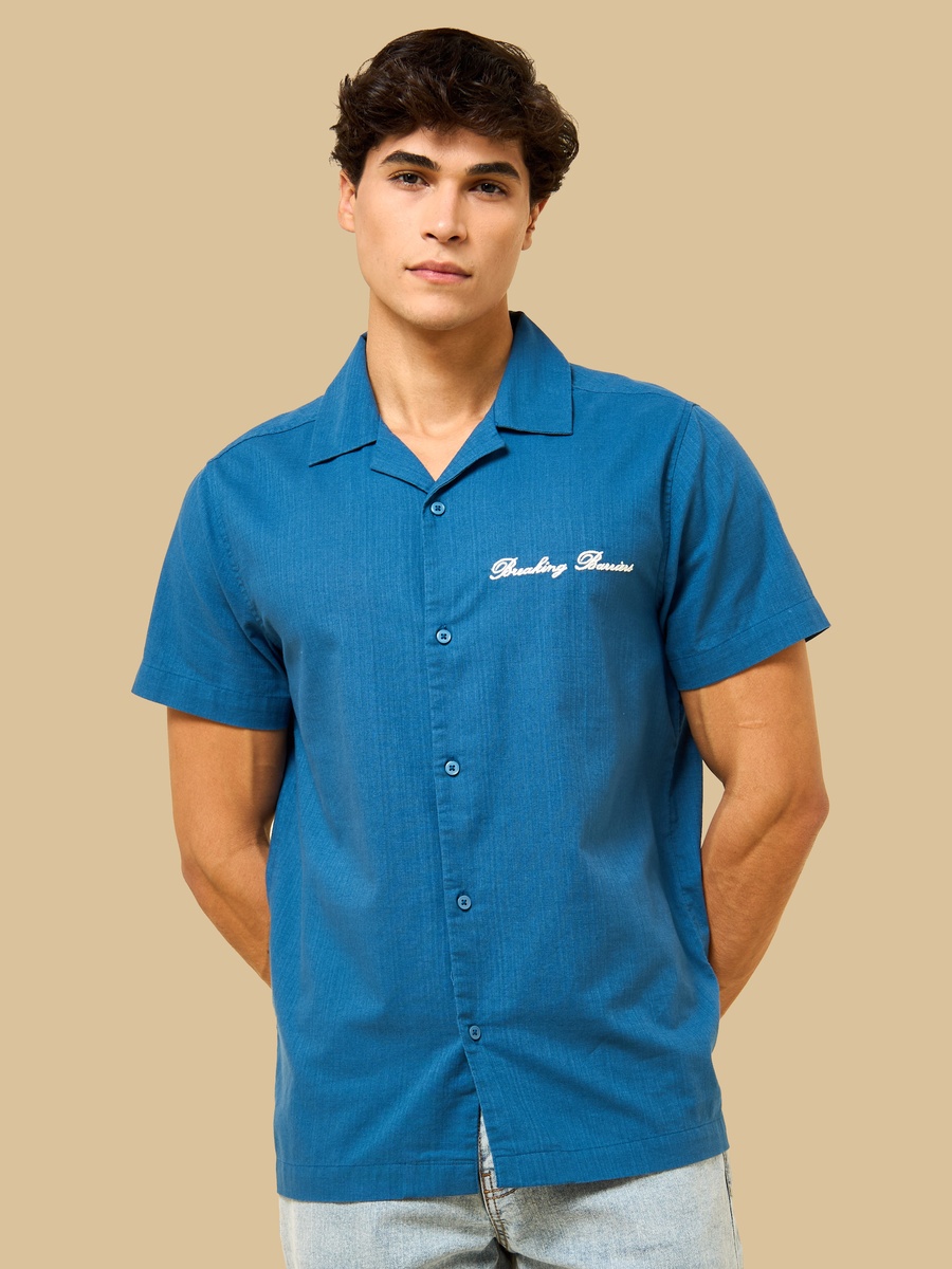 Relaxed Fit Slogan Embroidered Shirt