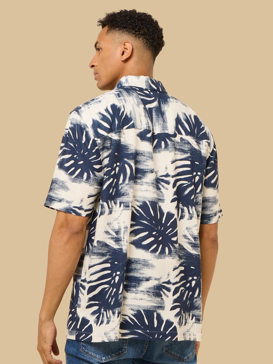 Leaf Print Relaxed Fit Linen Blend Shirt
