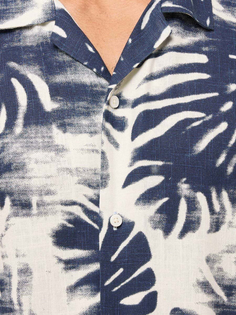 Leaf Print Relaxed Fit Linen Blend Shirt
